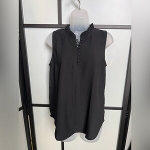 Ann Taylor Mock Neck Ruffle Sleeveless Button Blouse Top Small Black